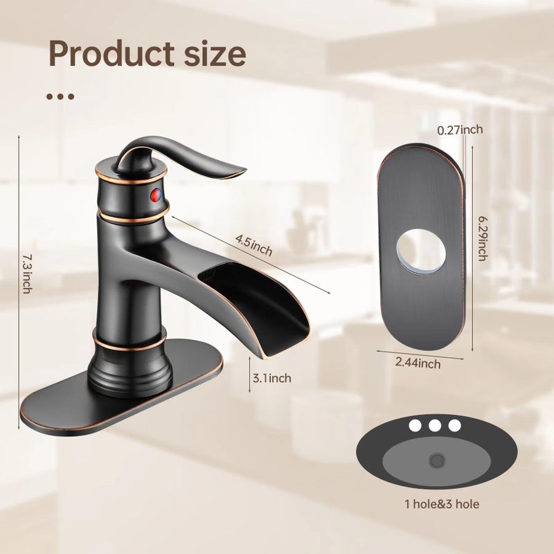 FRANSITON Waterfall Faucet Bathroom Faucet Single Handle One Hole Oil Rubbed Bronze Finish Large Spout Lavatory Faucets Oil Rubbed Bronze - Image 2
